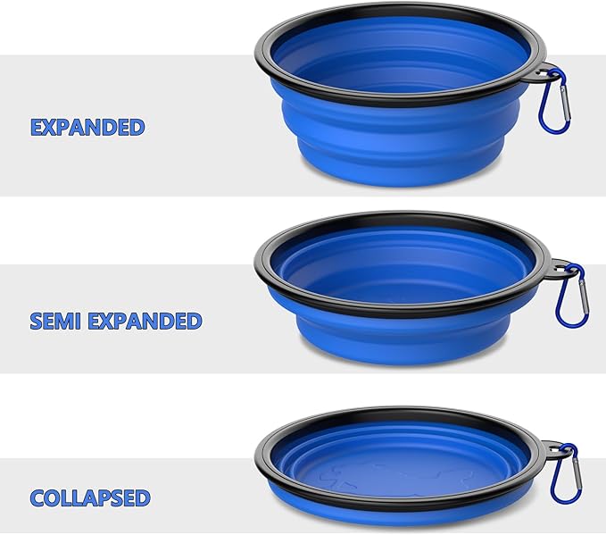 3 Pack Collapsible Dog Bowl Travel Portable Pet Bowls [34oz,1000ml],Expandable Foldable Food Water Feeding Dishes for Traveling Hiking Walking,with Carabiners [Black,Blue,Green]