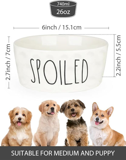 27OZ Ceramic Dog Bowl - 6 Inch Small Food Water Bowl, Heavy Duty Non-Slip Dog Dish for Medium Dogs, Food Grade Porcelain Pet Feeder Bowls, Microwave & Dishwasher Safe, White