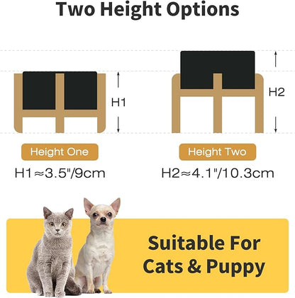 2 Pack Elevated Ceramic Dog Bowls, 5.1 inch Raised Dog Bowl Stand, 2-Height Adjustable for Toy Breed Dogs, Cats, Puppy, Protects Cervical Spine (Double Bowls + Double Stands - Black, 5.1 inch)