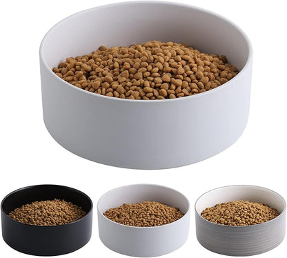 White Dog Bowl Ceramic for Medium Large Breed, Heavy Weighted Dog Food Water Feeder Dish, Non - Slip Modern Cute Extra Big Porcelain 8 in Pet Bowl Maze