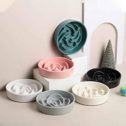 8.26 in White Dog Bowl Slow Feeder Ceramic for Medium and Large Breed,Slow Feeding Dog Food Water Dish Heavy Weighted,Puppy Dish for Fast Eaters,Puzzle Eating Bowl Modern Maze