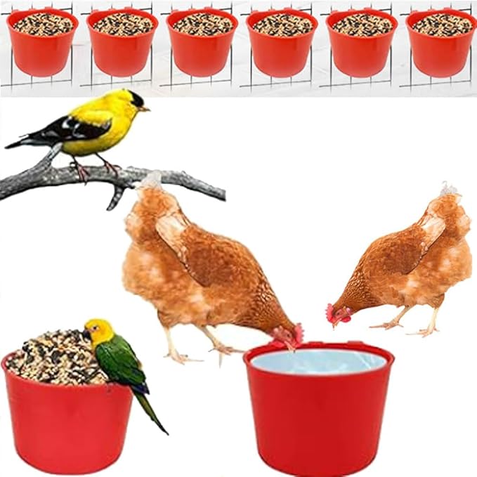 10Pcs Chicken Water Cups,Cage Cup Bird Cage Feeder,8 oz Chicken Feeders Water Bowl Hanging for Cage,Plastic Birds Feeders,Hanging Food and Water Coop Cups for Treats Grit(Red)