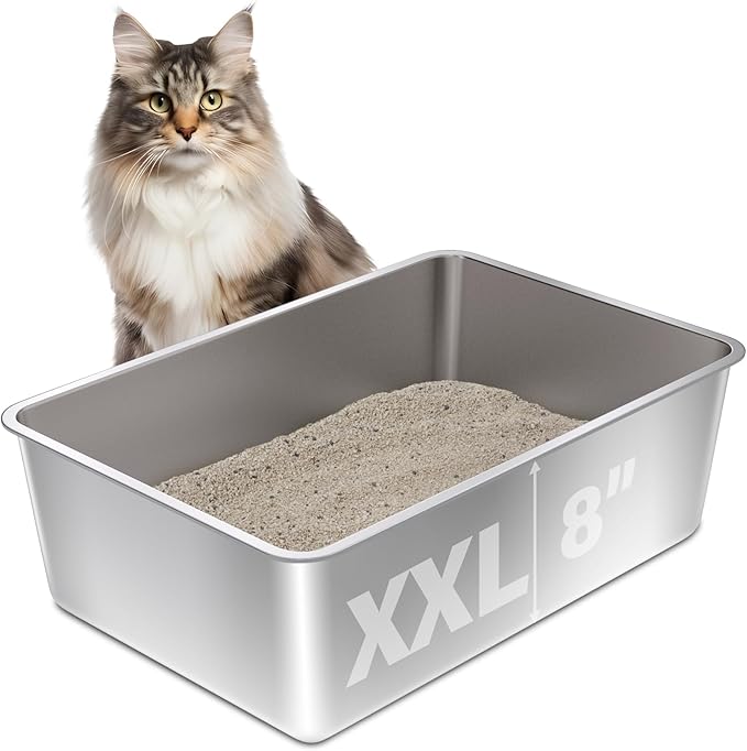 Stainless Steel Litter Box, XXL Extra Large Cat Litter Box,High-Sided Metal Litterbox for Big Cat,Multiple Cats,Easy to Clean,Non Stick and No Smell,23.6x15.7x8inch
