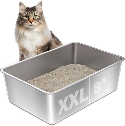 Stainless Steel Litter Box, XXL Extra Large Cat Litter Box,High-Sided Metal Litterbox for Big Cat,Multiple Cats,Easy to Clean,Non Stick and No Smell,23.6x15.7x8inch