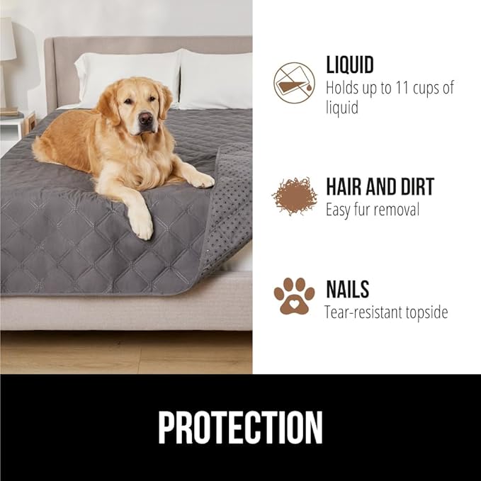 GORILLA GRIP Waterproof Dog Blanket, 52x82 Couch Cover for Dogs Washable, Protects Sofa, Furniture, Crate, Car, RV Essentials Pet Supplies, Tear and Slip Resistant Leakproof Cushion Cover, Charcoal