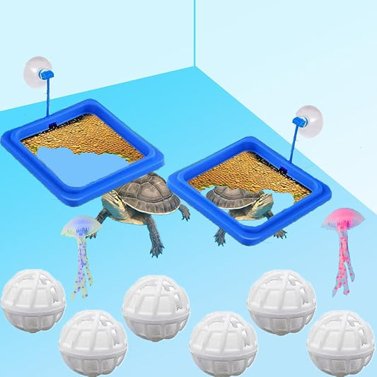 10 pcs Turtle Feeder Accessory Square Turtle Feeding Ring with Suction Cup Nitrifying Balls Tortoise Ball Toy Tortoise Aquatic Toys Fish Goldfish Guppy Koi Puffer Food Holder Tank Floating Feeder