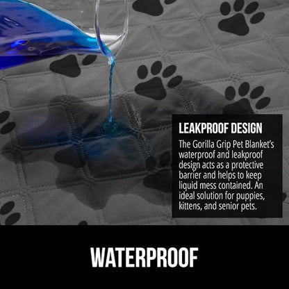 GORILLA GRIP Waterproof Dog Blanket, 82x82 Couch Cover for Dogs Washable, Protects Sofa, Furniture, Crate, Car, RV Essentials Pet Supplies, Tear and Slip Resistant Leakproof Cushion Cover, Gray Paw