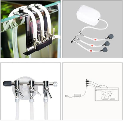 Aquarium Air Pump Splitter 10 in 1 Set 3-Way Air Flow Control Lever Valve & 3 Non-Return Check Valves & 6 Suction Cups for Fish Tank Airline Air Tube Hose
