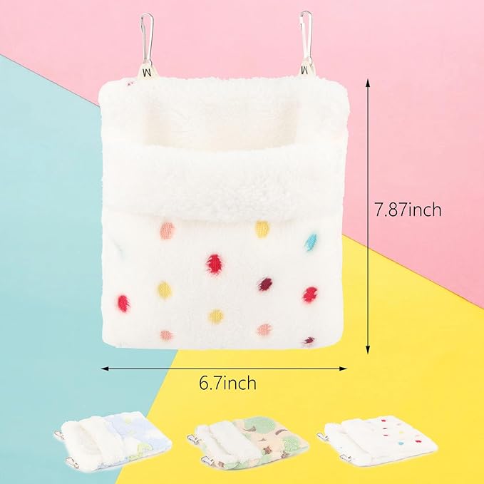 Sugar Glider Sleeping Pouch Bag, Warm Hamster Hammock Pouch Sack Small Pet Hanging Bed for Hamster Rat Hedgehog Squirrel and Other Small Animal (White)