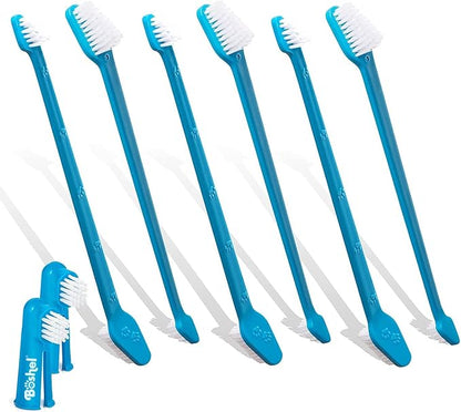 Boshel 8 Pc Dog Toothbrush Kit - 6 Dual Headed Dog Tooth Brush + 2 Pet Finger Toothbrush for Dogs - Soft Nylon Bristle Pet Tooth Brush for Dogs, Best Tooth Brushing Kit for Small & Large Breeds
