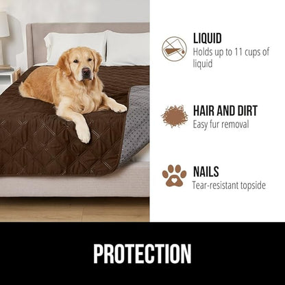 GORILLA GRIP Waterproof Dog Blanket, 82x102 Couch Cover for Dogs Washable, Protects Sofa, Furniture, Crate, Car, RV Essentials Pet Supplies, Tear and Slip Resistant Leakproof Cushion Cover, Brown