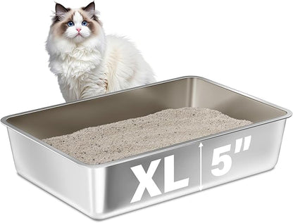 Stainless Steel Litter Box,XL Metal Litter Box for Cat, Large Metal Litterbox for Kitty, Easy Clean, Non Stick No Smell