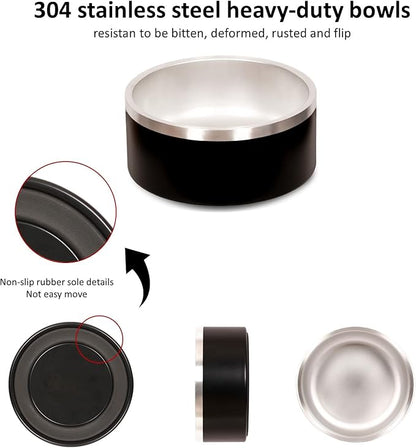 100 Oz Black Dog Water Bowls for Dogs, Extra Large Outerdoor Dog Bowls Stainless Steel Cats Puppy Insulated Compound Festival Gifts for Dogs Mom Family Lover (100OZ, Black)
