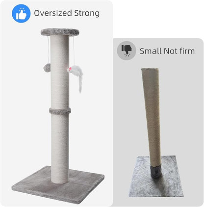 34 Inch Tall Cat Scratching Post for Multi Cat - Cat Scratching Post for Indoor Cats and Kitten with Velvet Large Diameter Scratching Post Top & 2 Hanging Ball Toy