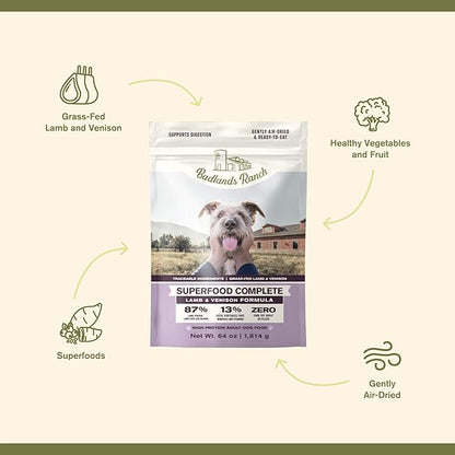 Superfood Complete, Air-Dried Adult Dog Food - High Protein, Zero Fillers, Superfood Nutrition by Katherine Heigl (64 oz., Lamb & Venison)