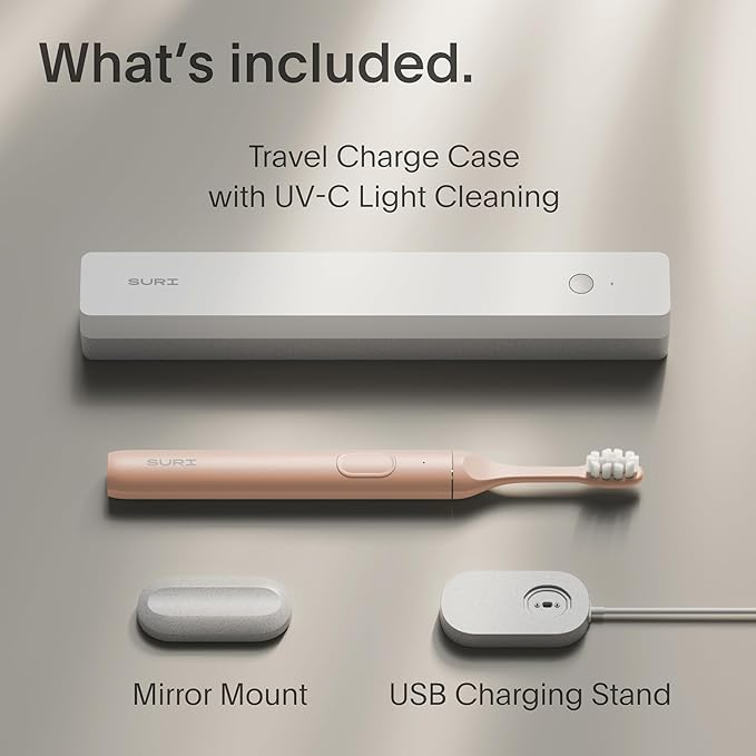 SURI 1.0 Sonic Electric Toothbrush with UV Cleaning Travel Case | 40+Day Battery | Designed in California | Electric Toothbrush for Adults | Travel Toothbrushes | Tooth Brush | Pink