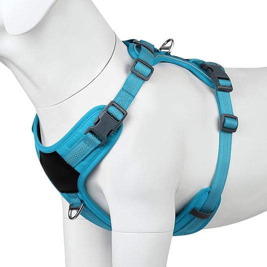 Plutus Pet No Pull Dog Harness, Release at Neck, Soft Padded, Reflective Adjustable Dog Vest Harness for Small, Medium, Large Dogs(Light Blue, M)