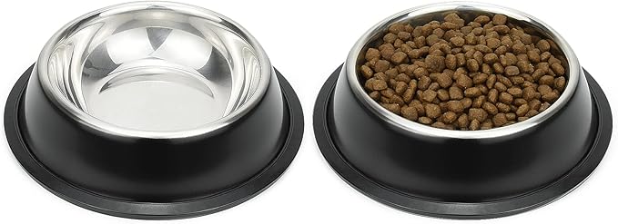 Stainless Steel Dog Bowls, Food and Water Non Slip Anti Skid Stackable Pet Puppy Dishes for Small, Medium and Large Dogs (2 Pack)