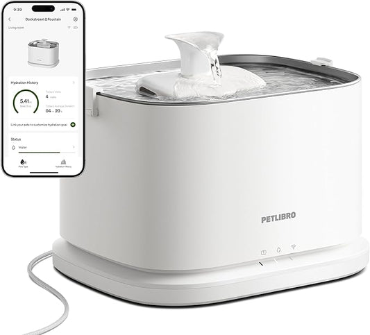 PETLIBRO Upgrade Cat Water Fountain Stainless Steel Tray, Dockstream 2 Smart App Monitoring Cat Fountain for Drinking, 3L/101oz Pet Water Fountain for Cats, 5G WiFi Auto Cat Water Dispenser Dog