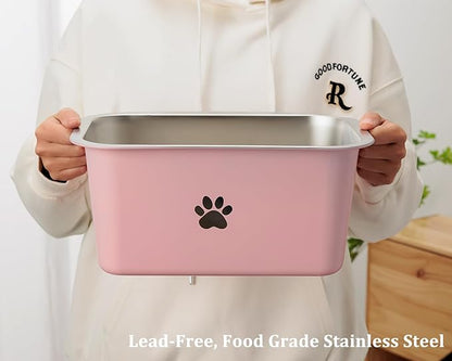 1.2 Gallons 20 Cup Non Slip Stainless Steel Large Dog Water Bowls, Outdoor Metal Dog Bowls Large Breed, High Capacity Water Bowl for Big Giant Huge Dogs, Pink