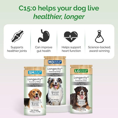 Longevity15 – C15:0 – Fatty Acid Health Supplement for Dogs – Healthy Pet Supplies – for Extra Small Dogs, 3 Pack