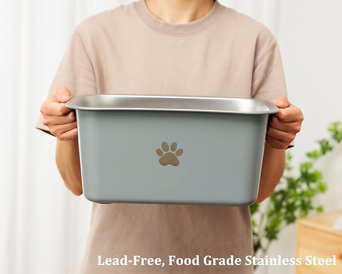 2.5 Gallons 40 Cup Non Slip Stainless Steel Large Dog Water Bowls, Outdoor Metal Dog Bowls Extra Large Breed, High Capacity Water Bowl for Big Giant Huge Dogs, Grey