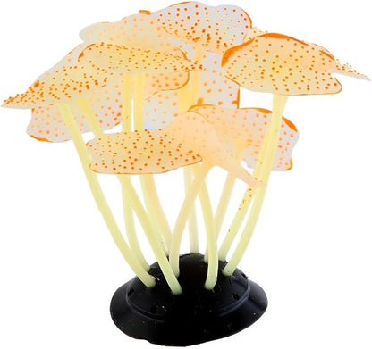 Uniclife Silicone Coral Plant Decorations Glowing Artificial Ornament for Fish Tank Aquarium, Orange, Ball Shape Glow Fish Tank Decorations for Betta Fish