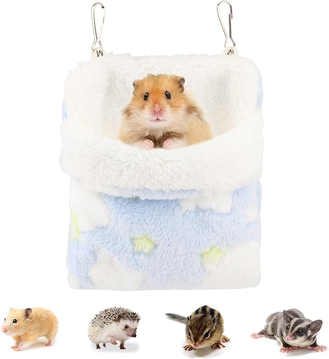 Sugar Glider Sleeping Pouch Bag, Warm Hamster Hammock Pouch Sack Small Pet Hanging Bed for Hamster Rat Hedgehog Squirrel and Other Small Animal (Blue)