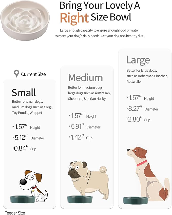 White Ceramic Dog Bowl Slow Feeder for Medium and Large Breed,1.5 Cup 8.26 in Slow Feeding Bowl,Puzzle Dog Food Bowl for Fast Eater,Maze Dish for Fast Eater