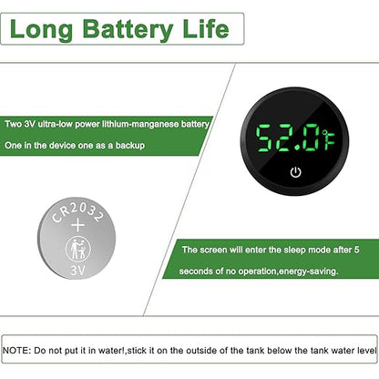Aquarium Thermometer Digital Fish Tank Thermometer Led Display Fish Tank Temperature Gauge Accurate Thermometer to ±1℉ for Betta Axolotl Turtle Tank (with Spare Battery)