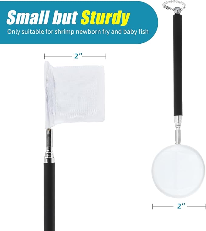 AQUANEAT Small Fish Tank Shrimp Net, Aquarium Debris Cleaning Tools, with Extendable Handle