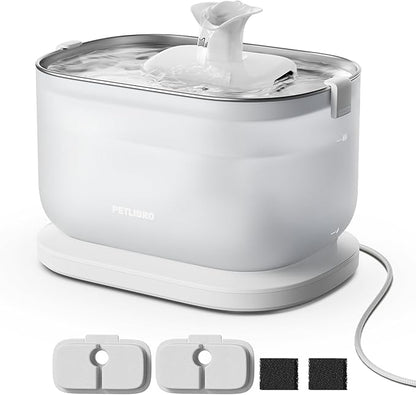 PETLIBRO Corded Cat Water Fountain, Cat Fountain Indoor Stainless Steel Tray, 2.5L/84oz Wireless Pump Pet Water Fountain, Cat Water Dispenser with Two Flow Modes, Pet Fountain for Drinking Easy Clean
