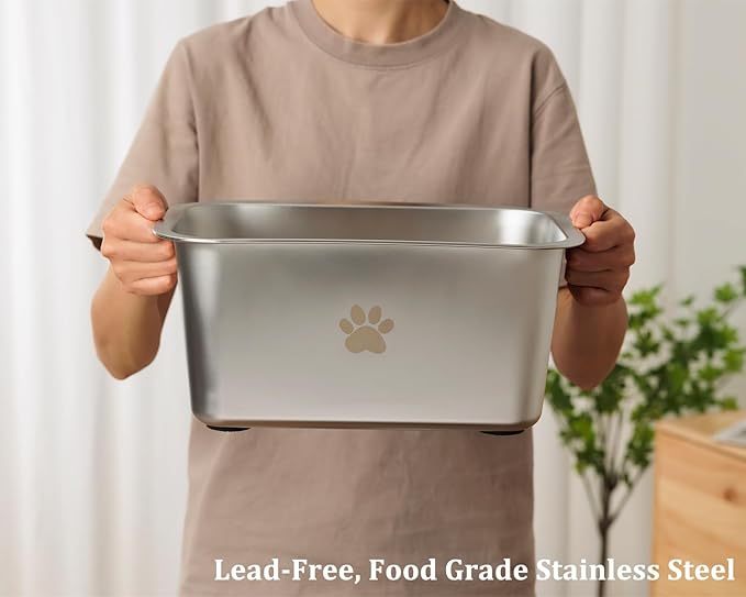 1.2 Gallons 20 Cup Non Slip Stainless Steel Large Dog Water Bowls, Outdoor Metal Dog Bowls Large Breed, High Capacity Water Bowl for Big Giant Huge Dogs, Silver