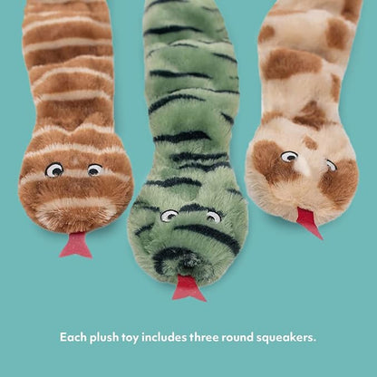ZippyPaws Skinny Peltz - No Stuffing Dog Toy Pack to Keep Them Busy, for Medium and Large Dogs, Squeaky Pet Toys, Unstuffed Chew Toys, Soft Plush Variety Pack, Desert Snakes - 18"