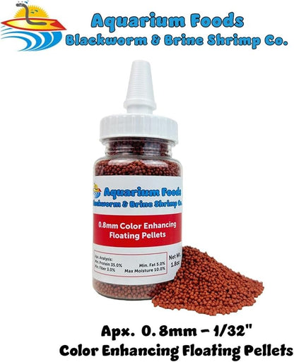 Aquatic Foods Inc. 0.8mm Micro Intense Color Enhancing Floating Pellets for Guppies, Tetras, Bettas, Nano Fish, All Baby Fish…1.8oz Squeeze Bottle