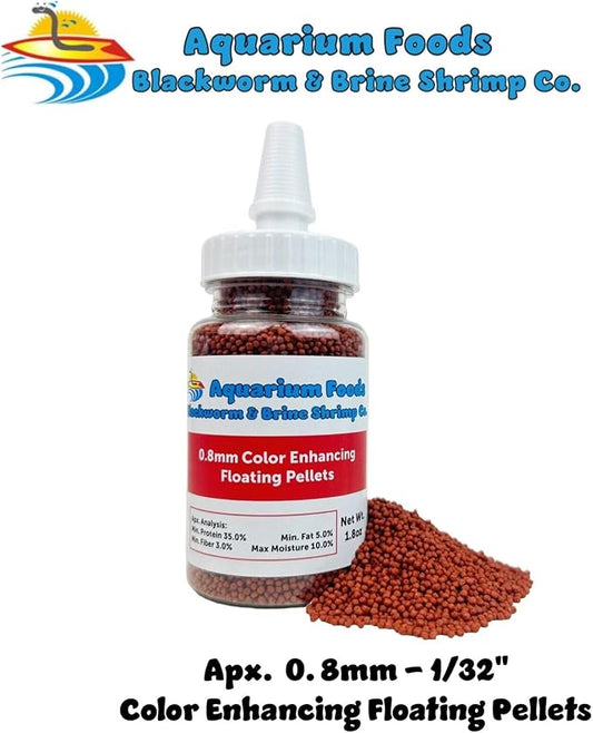 Aquatic Foods Inc. 0.8mm Micro Intense Color Enhancing Floating Pellets for Guppies, Tetras, Bettas, Nano Fish, All Baby Fish…1.8oz Squeeze Bottle