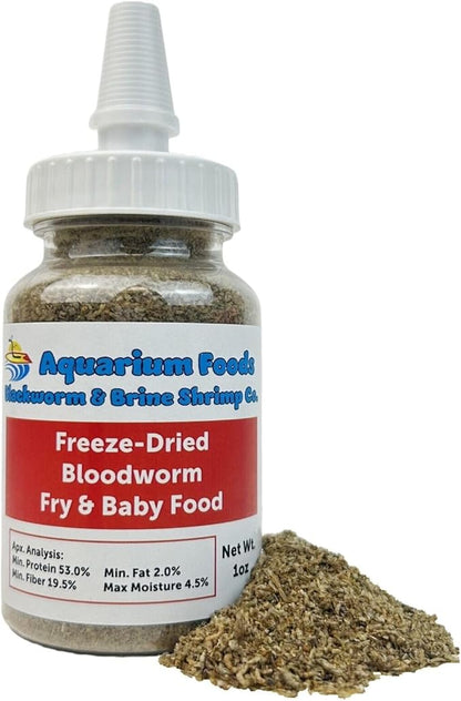 Aquatic Foods Inc. Freeze-Dried Bloodworm Powder & Particles for Tropical Fish Fry, Babies, Guppies, Tetras, Bettas, Nano Fish…1oz Squeeze Bottle