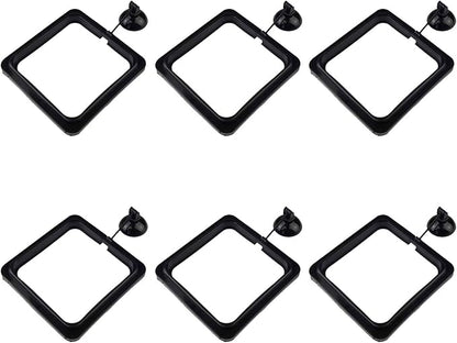 6 Pack Aquarium Fish Feeding Ring Floating Food Feeder, Square Shape with Suction Cup, Black