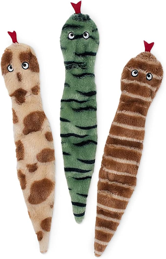 ZippyPaws Skinny Peltz - No Stuffing Dog Toy Pack to Keep Them Busy, for Medium and Large Dogs, Squeaky Pet Toys, Unstuffed Chew Toys, Soft Plush Variety Pack, Desert Snakes - 18"