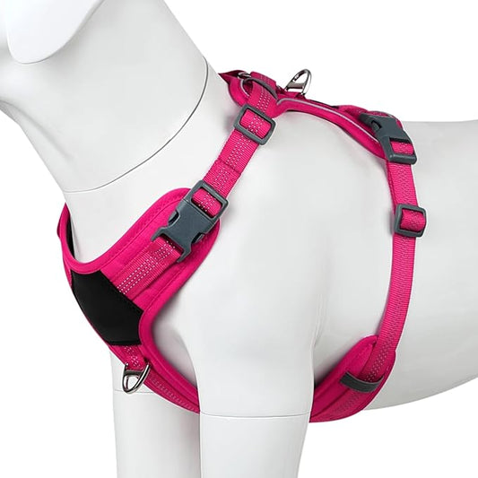 Plutus Pet No Pull Dog Harness, Release at Neck, Soft Padded, Reflective Adjustable Dog Vest Harness for Small, Medium, Large Dogs(Hot Pink, L)