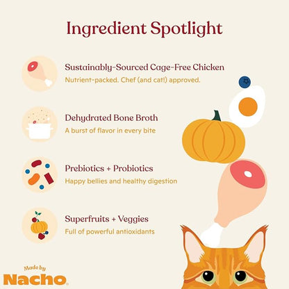 Made by Nacho Dry Cat Kibble 4lb Bag, High Protein and Grain-Friendly Premium Cat Food, Cage-Free Chicken & Pumpkin Recipe, Infused with Bone Broth for Hydration, Limited Ingredients, Single Bag