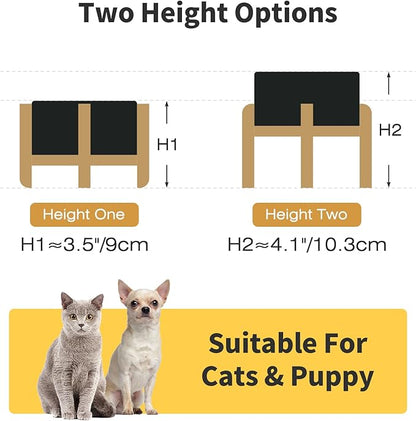 5.1" Raised Ceramic Pet Bowl Set, 1.6 Cup Two Dog Dishes with 2-Height Adjustable Stand,Elevated Food & Water Bowls for Toy Breed Dogs, Protects Cervical Spine (Double Bowls + Stand - Black, 5.1 inch)