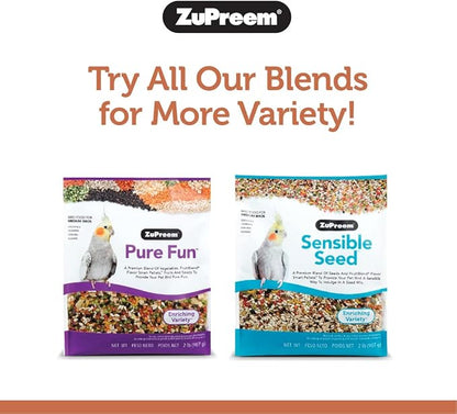 ZuPreem NutBlend Bird Food, Bird Feed for Cockatiel, Lovebird, Quaker, Small Conure, Lorikeet, ZuPreem Core Nutrition, Made in USA, No Waste, Natural Ingredients, Cockatiel Food, (Medium, 2 lb bag)