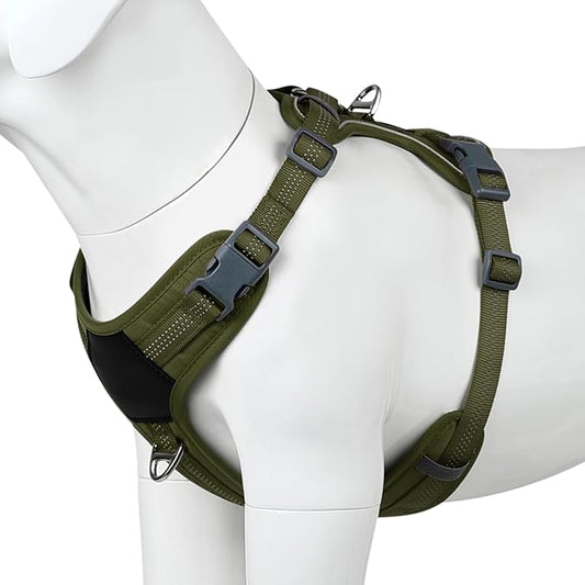 Plutus Pet No Pull Dog Harness, Release at Neck, Soft Padded, Reflective Adjustable Dog Vest Harness for Small, Medium, Large Dogs(Ranger Green, L)