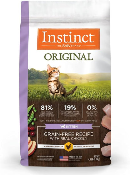 Instinct Original Kitten Dry Cat Food, Raw Coated Kibble, High Protein, Grain Free Recipe - Real Chicken, 4.5 lb. Bag