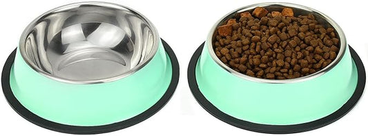 Stainless Steel Dog Bowls, Food and Water Non Slip Anti Skid Stackable Pet Puppy Dishes for Small, Medium and Large Dogs (2 Pack)