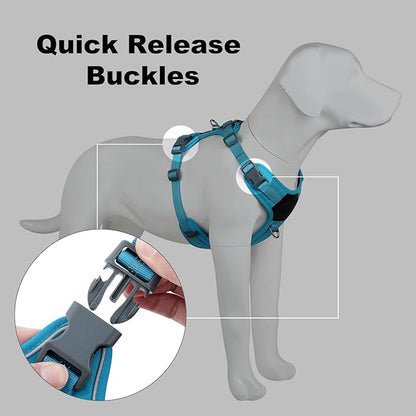 Plutus Pet No Pull Dog Harness, Release at Neck, Soft Padded, Reflective Adjustable Dog Vest Harness for Small, Medium, Large Dogs(Light Blue, XL)