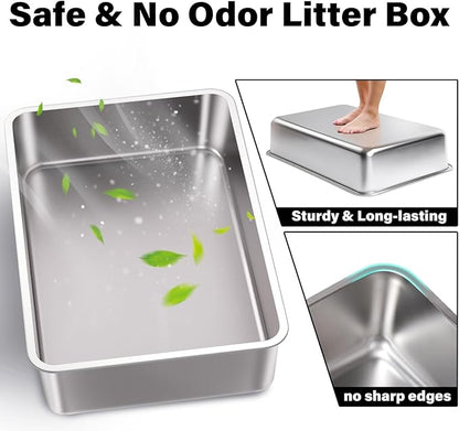 Stainless Steel Litter Box,XL Metal Litter Box for Cat,Easy Clean Non Stick No Smell Metal Litterbox for Kitty/Multi-Cats