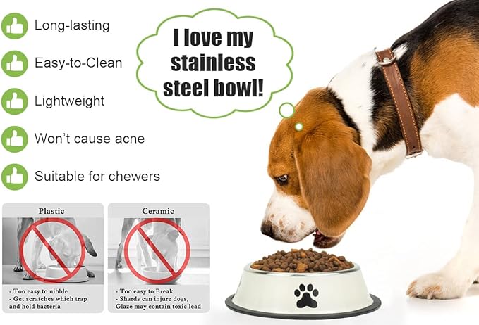 Stainless Steel Dog Bowls, Food and Water Non Slip Anti Skid Stackable Pet Puppy Dishes for Small, Medium and Large Dogs (2 Pack)