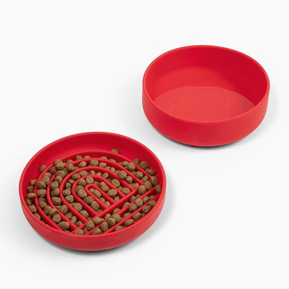 The Perfect Dish No-Spill Dog Water Bowl, Less Mess Non-Tippable Water & Food Bowl, Pure Silicone with Suction Cup, Fits 5 Cups 7.5" Across x 2.25" Tall Ideal for All Pets, Medium-Cherry